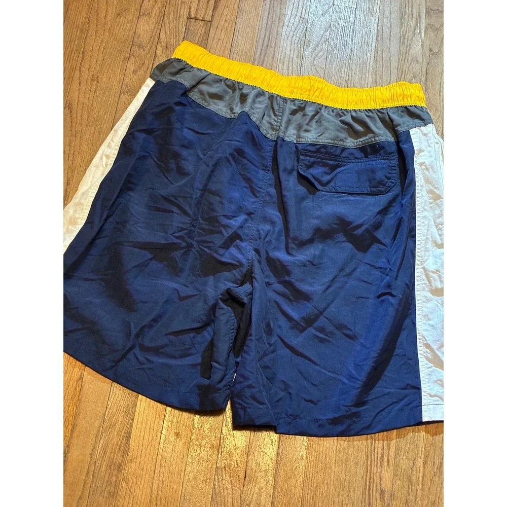 Vintage Sand N Sun Mens Swim Trunks Colorblock Navy Yellow Board Shorts Lrg